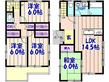 千葉県鎌ケ谷市東道野辺7丁目-の建物(4LDK)の間取り写真