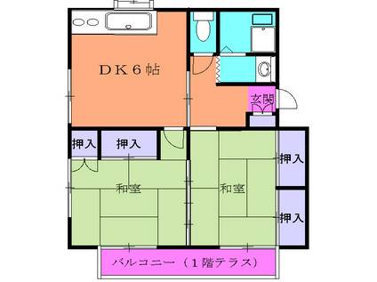 藤川ハイツⅠ(2DK/2階)の間取り写真