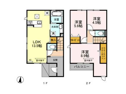 D−room賀茂 弐番舘(3LDK)の間取り写真