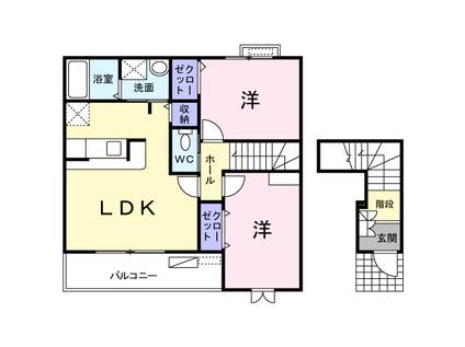 ポムドテールミニヨン(2LDK/2階)の間取り写真
