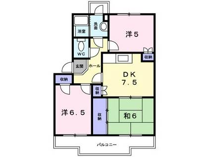 ボナール別府Ⅰ(3LDK/4階)の間取り写真
