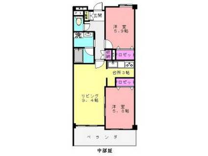 ベルコリンもえぎ野(2LDK/2階)の間取り写真