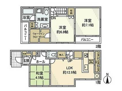東京都国立市谷保-の建物(2LDK)の間取り写真