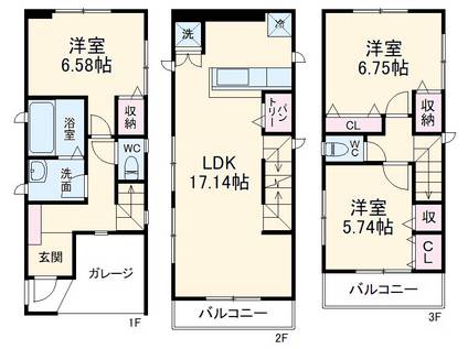 神奈川県川崎市中原区木月1丁目-の建物(3LDK)の間取り写真