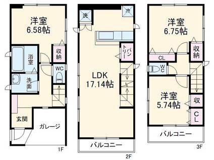 神奈川県川崎市中原区木月1丁目-の建物(3LDK)の間取り写真