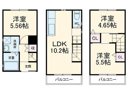 京都府京都市右京区西院坤町-の建物(3LDK)の間取り写真