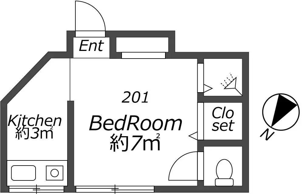 南風荘(1K/2階)の間取り写真