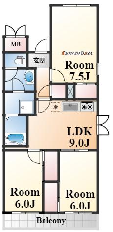 オーリッツコート甲南山手(3LDK/2階)の間取り写真