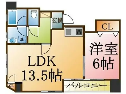 御影グレイスハイツ(1LDK/6階)の間取り写真