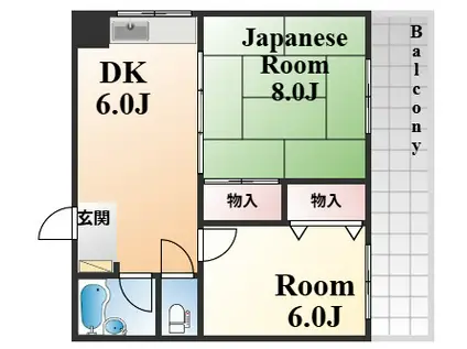 シャトープランスⅡ(2DK/4階)の間取り写真