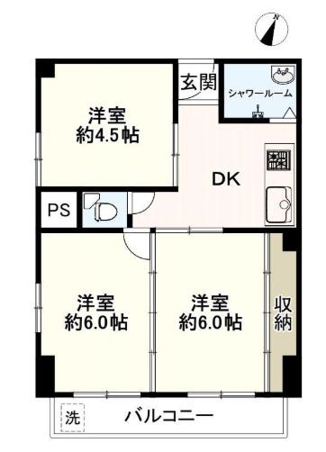 オリーブヒルズ北野(2DK/3階)の間取り写真