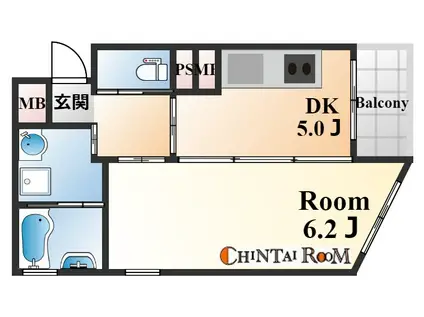 セルフィーユ三宮(1DK/2階)の間取り写真