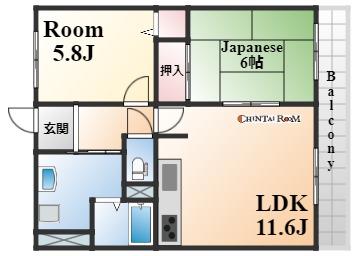 アリストコート御影(2LDK/2階)の間取り写真