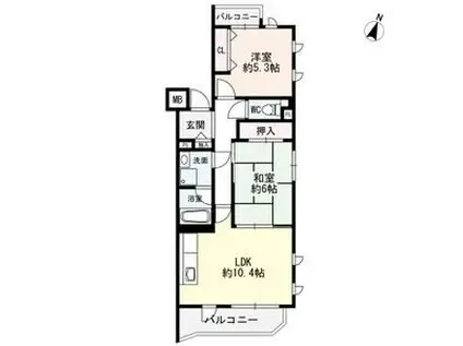 アゼリア六甲(2LDK/2階)の間取り写真