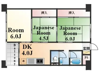 阪急電鉄神戸線 御影駅(阪急) 徒歩29分 10階建 築54年(3DK/9階)の間取り写真