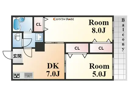 玉屋マンション(2DK/6階)の間取り写真