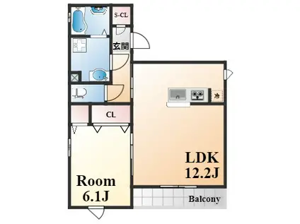 クリアパーク東神戸(1LDK/2階)の間取り写真