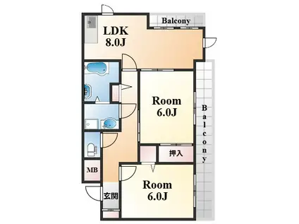 グランディア篠原(2LDK/3階)の間取り写真