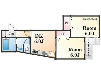 ロータリーマンション中山手(2DK/6階)の間取り写真