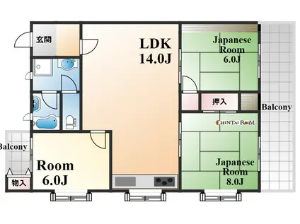 第2ビラ摩耶(3LDK/3階)の間取り写真