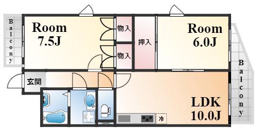 メゾン・リルオート御影(2LDK/3階)の間取り写真