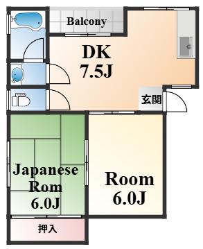 神港ハイツ(2DK/1階)の間取り写真