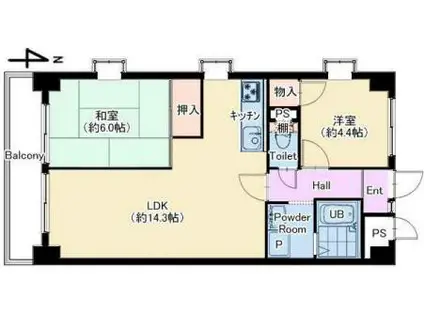 ピルティ本山(2LDK/4階)の間取り写真