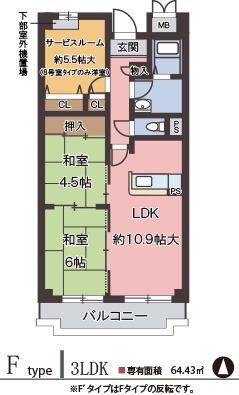 オルテンシア神戸(3LDK/6階)の間取り写真