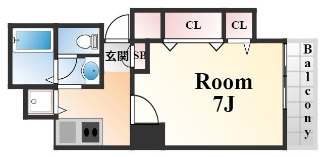 プライムライフ御影(1K/5階)の間取り写真