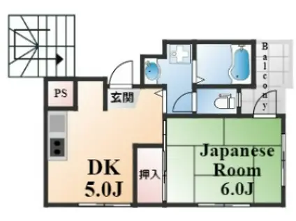 松丘マンション(1DK/2階)の間取り写真