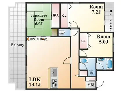 アマビリタアパートメント(3LDK/1階)の間取り写真