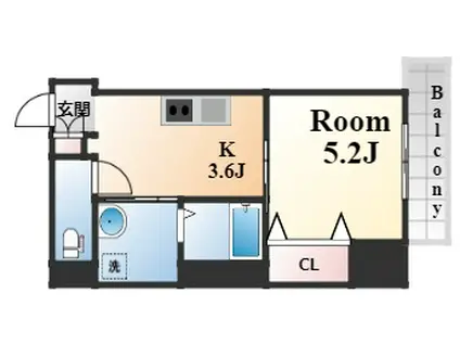 ヴィレッタの杜・住吉(1K/2階)の間取り写真