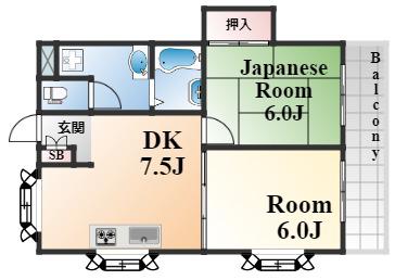 GSマンション石屋川(2DK/4階)の間取り写真