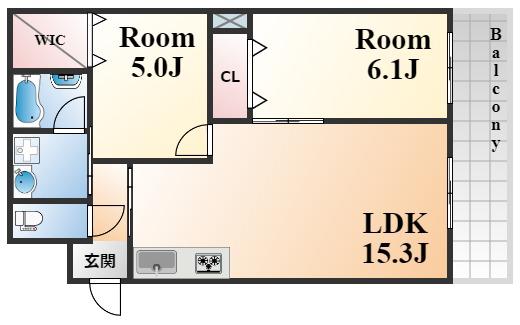 ルセーヌ森北(2LDK/2階)の間取り写真