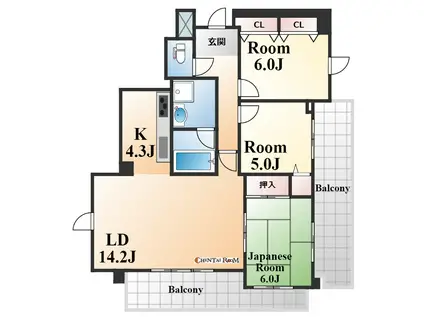 ヒースコート御影城ノ前(3LDK/2階)の間取り写真