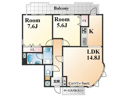 エルム御影(2LDK/4階)の間取り写真