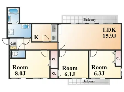サンビルダー岡本(3LDK/2階)の間取り写真