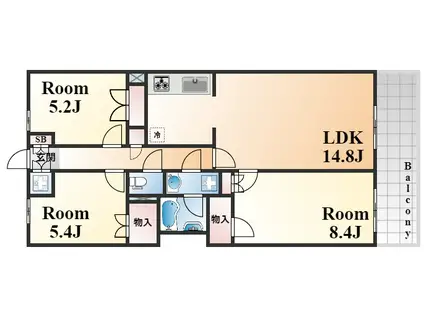 サニープレイス西芦屋2号館(3LDK/8階)の間取り写真