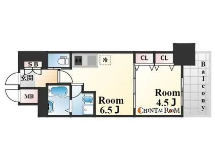 エステムコート三宮駅前Ⅱアデシオン(1DK/6階)の間取り写真