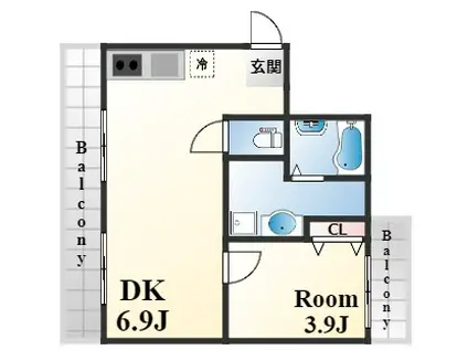 ミストラル住吉駅前(1DK/4階)の間取り写真
