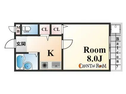 パインリッチⅠ(1K/3階)の間取り写真