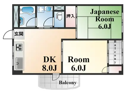 山手ビルマンション(2DK/6階)の間取り写真