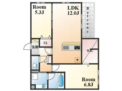 ラポール岡本D-ROOM西岡本(2LDK/3階)の間取り写真