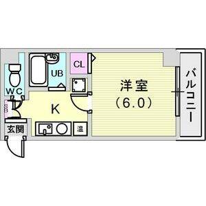 ヒューネット神戸元町通(1K/3階)の間取り写真