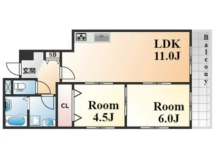 ミヤケンビル(2LDK/4階)の間取り写真