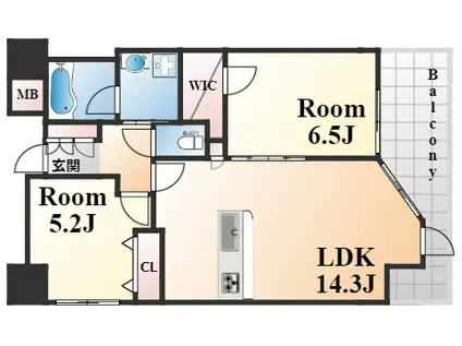 ワコーレ新神戸マスターズレジデンス(2LDK/2階)の間取り写真