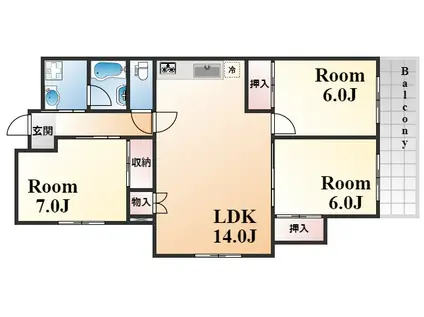シャルマンコーポ御影2号棟(3LDK/4階)の間取り写真
