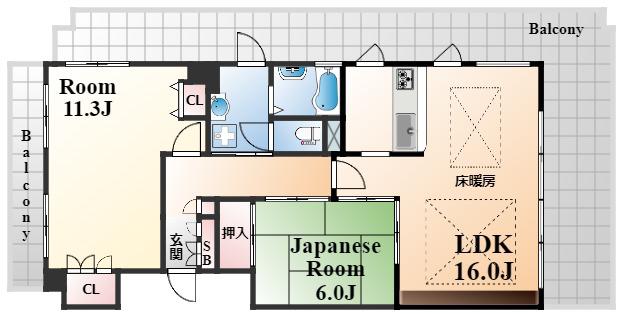 ヒルズ神戸大倉山(2LDK/2階)の間取り写真