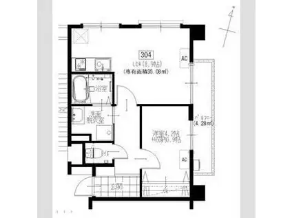 芦屋リバーウエストマンション(1LDK/3階)の間取り写真