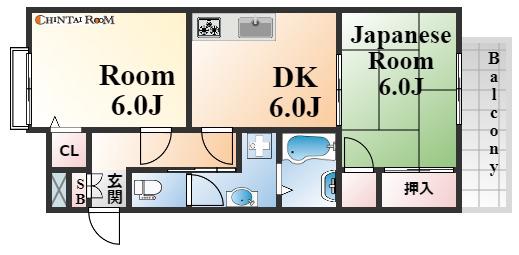 アルカディア芦屋(2DK/2階)の間取り写真